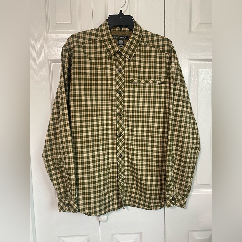 ExOfficio Shirt Size Large Men's Plaid Long Sleeve Buttons